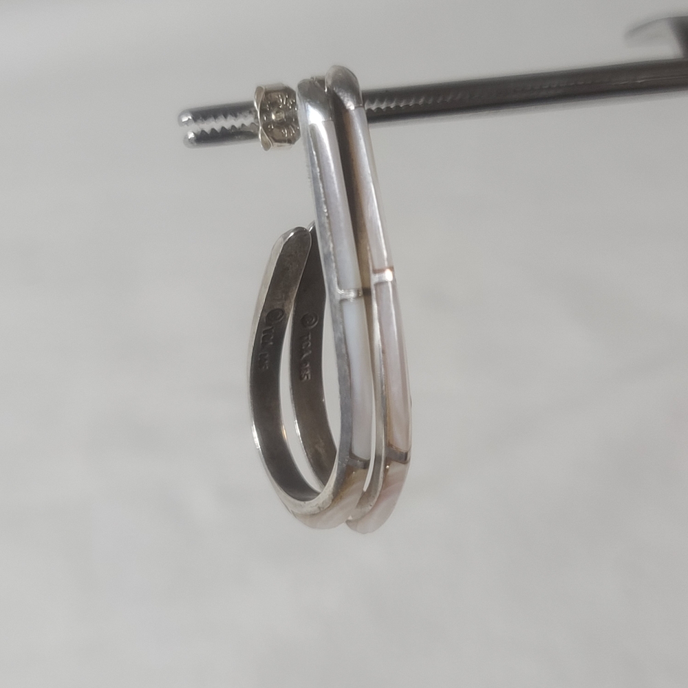 TCA Native American Navajo 925 Sterling Mother of Pearl Inlay Teardrop Earrings